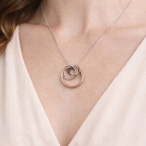 Italian 925 Sterling Silver Rose Gold Interlocking Circle Necklace